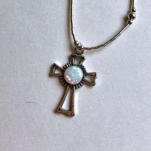 Opal Southwestern Cross Sterling Silver Necklace